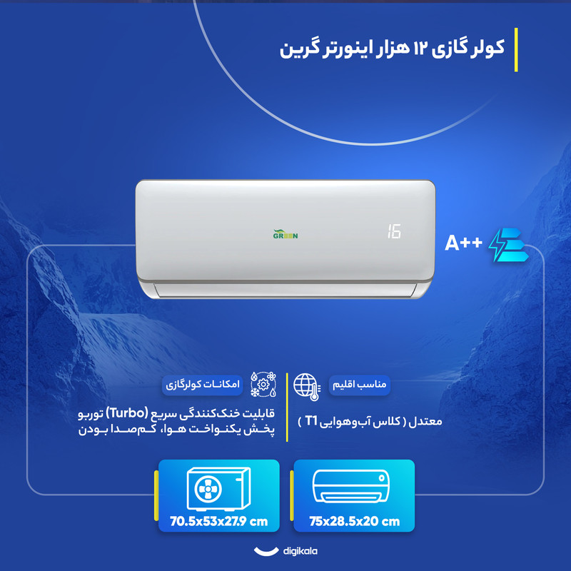 کولر گازی اسپلیت دیواری 12000 اینورتر گرین مدل SDK-CH12F1C1A2P