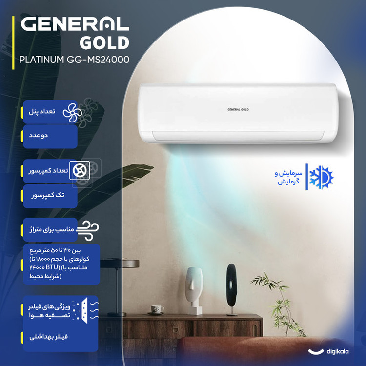 کولر گازی اسپلیت دیواری 24000 دور ثابت جنرال گلد مدل GG-MS24000 PLATINUM
