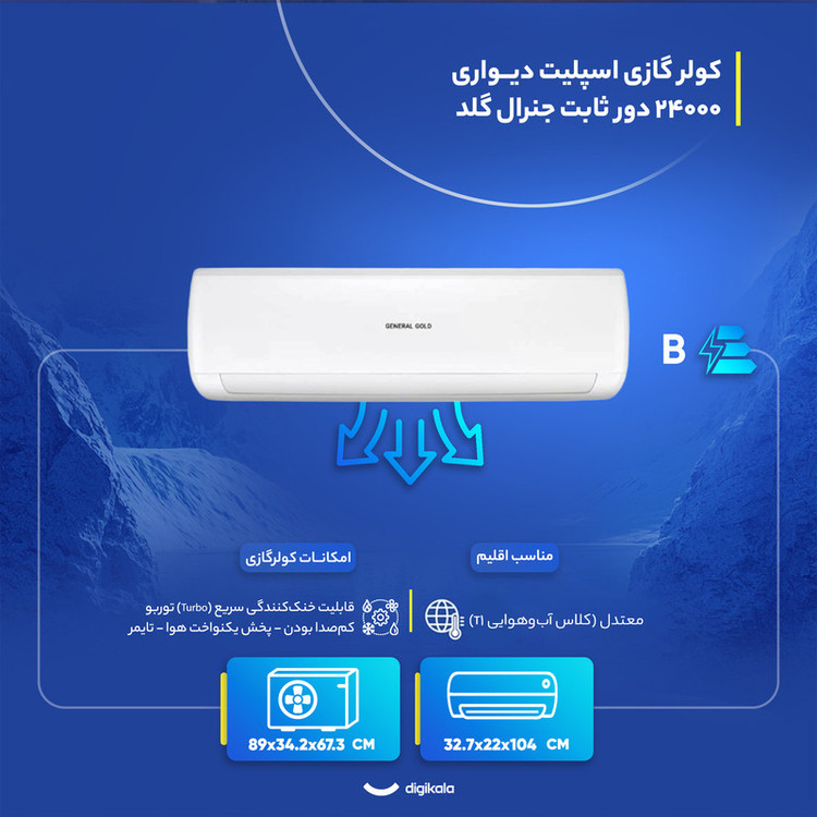 کولر گازی اسپلیت دیواری 24000 دور ثابت جنرال گلد مدل GG-MS24000 PLATINUM