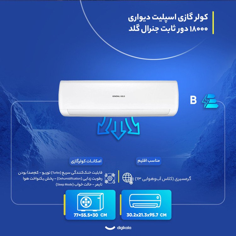 کولر گازی اسپلیت دیواری 18000 دور ثابت جنرال گلد مدل GG-S18000 Platinum