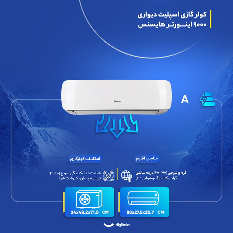 کولر گازی اسپلیت دیواری 9000 اینورتر هایسنس مدل HIH-09TG 9000