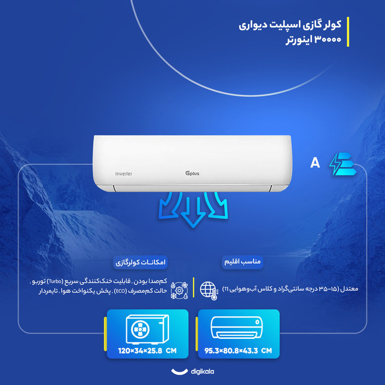 کولر گازی اسپلیت دیواری 30000 اینورتر جی پلاس مدل GAC-HV30MN1