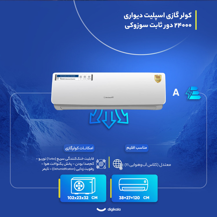 کولر گازی اسپلیت دیواری 24000 دور ثابت سوزوکی مدل 24H410