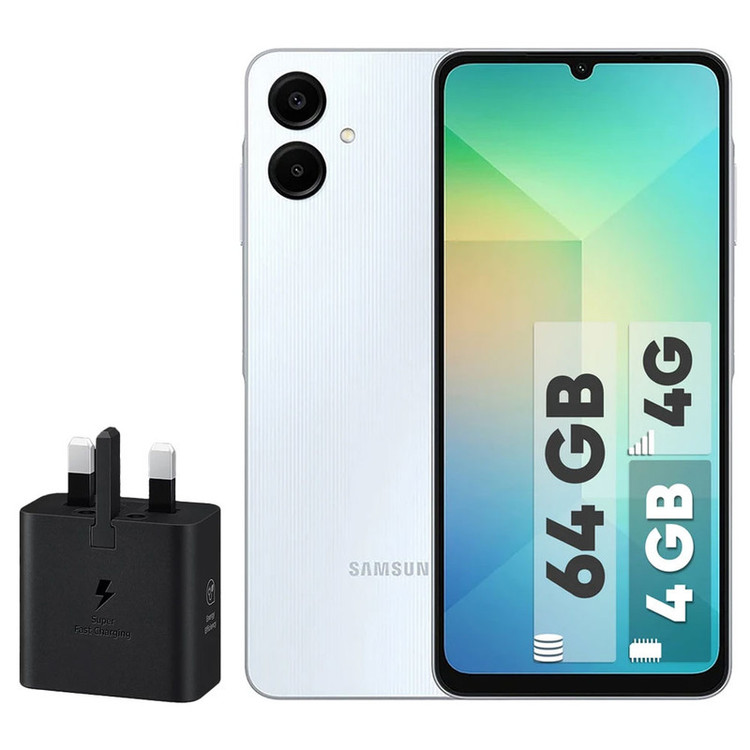 گوشی موبایل سامسونگ مدل Galaxy A06 دو سیم کارت ظرفیت 64 گیگابایت و رم 4 گیگابایت - به همراه شارژر 25 وات سامسونگ