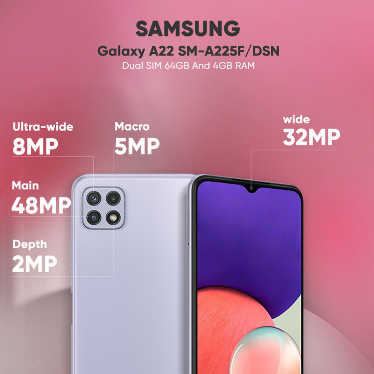 گوشی موبایل سامسونگ مدل Galaxy A22 SM-A225F/DSN دو سیم کارت ظرفیت 64 گیگابایت و رم 4 گیگابایت