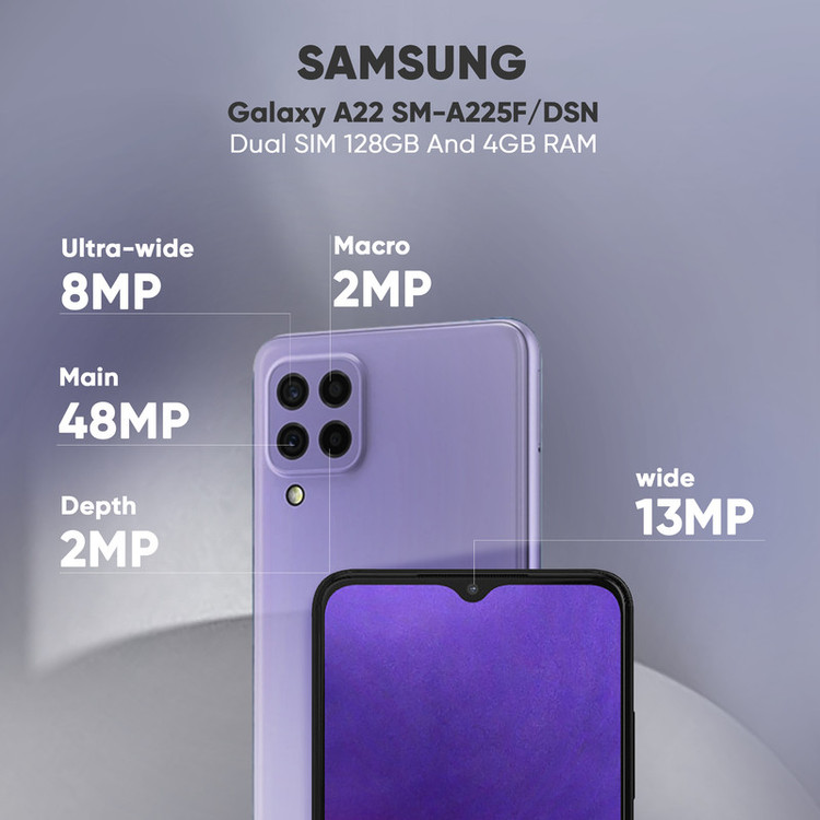 گوشی موبایل سامسونگ مدل Galaxy A22 SM-A225F/DSN دو سیم کارت ظرفیت 128 گیگابایت و رم 4 گیگابایت