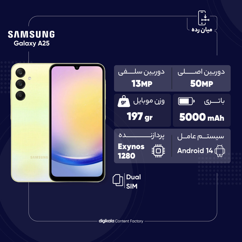 گوشی موبایل سامسونگ مدل Galaxy A25 دو سیم کارت ظرفیت 128 گیگابایت و رم 6 گیگابایت