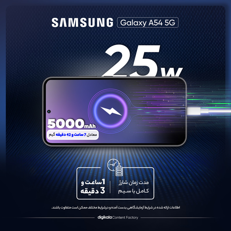 گوشی موبایل سامسونگ مدل Galaxy A54 5G دو سیم کارت ظرفیت 256 گیگابایت و رم 8 گیگابایت به همراه شارژر سامسونگ - ویتنام