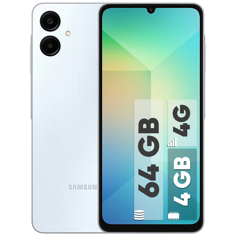 گوشی سامسونگ Galaxy A06 4G دو سیم کارت 64 گیگابایت و رم 4 گیگابایت به همراه گوشی سامسونگ Galaxy A06 4G دو سیم کارت ظرفیت 128 گیگابایت و رم 4 گیگابایت و گوشی سامسونگ Galaxy A06 4G دو سیم کارت 128 گیگابایت و رم 6 گیگابایت
