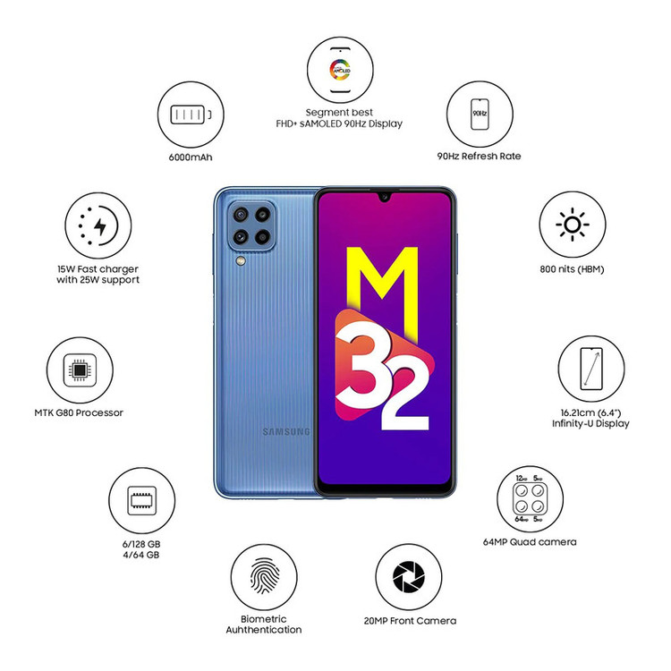 گوشی موبایل سامسونگ مدل Galaxy M32 SM-M325F/DS دو سیم کارت ظرفیت 128 گیگابایت و رم 8 گیگابایت - اکتیو