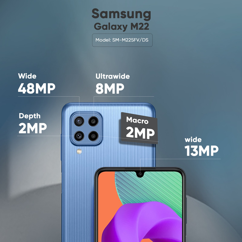 گوشی موبایل سامسونگ مدل Galaxy M22 SM-M225FV/DS دو سیم کارت ظرفیت 128 گیگابایت و رم 6 گیگابایت - اکتیو