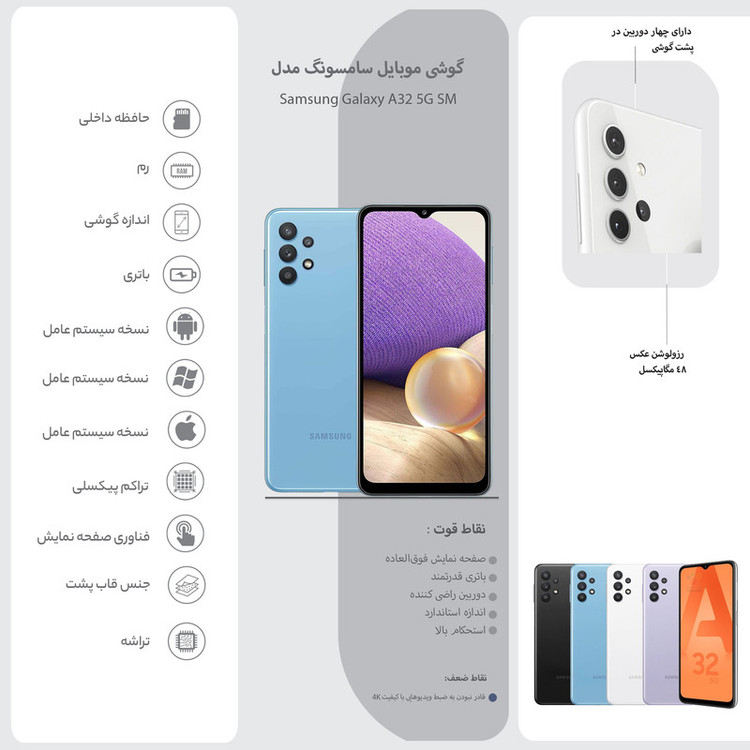 گوشی موبایل سامسونگ مدل Galaxy A32 5G SM-A326B/DS دو سیمکارت ظرفیت 128 گیگابایت و 4 گیگابایت رم
