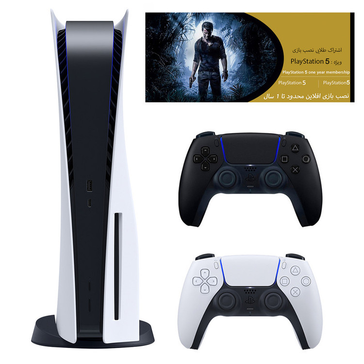 کنسول بازی سونی مدل PlayStation 5 ظرفیت 825 گیگابایت ریجن آسیا 1200 به همراه دسته اضافی و کارت طلایی اشتراک نصب بازی