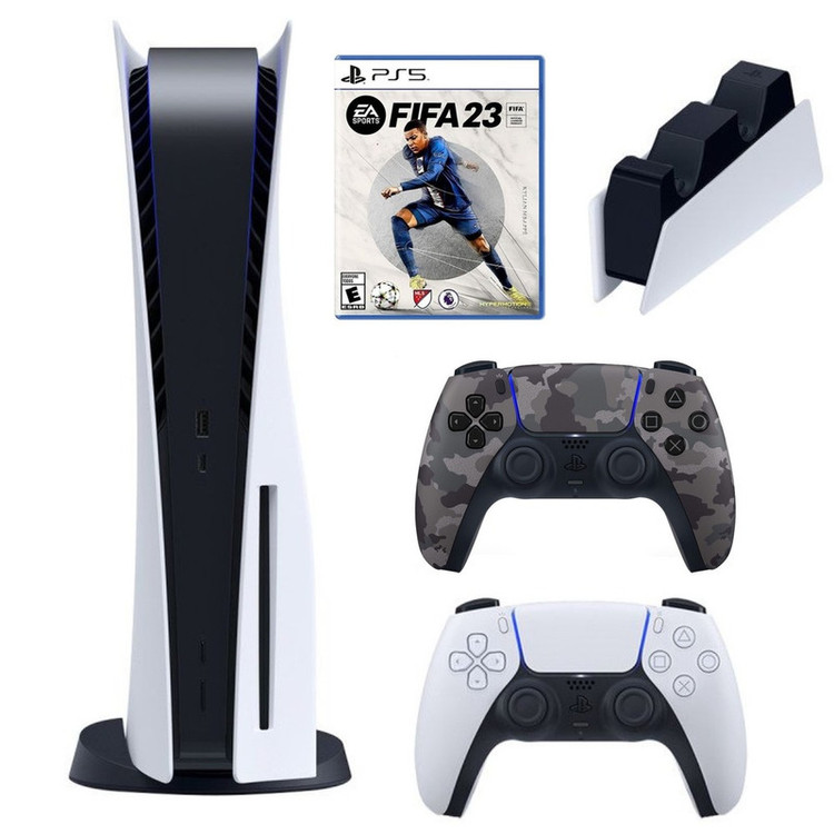کنسول بازی سونی مدل PlayStation 5 ظرفیت 825 گیگابایت ریجن 1218 آسیا به همراه دسته اضافی و پایه شارژر و بازی FIFA 23