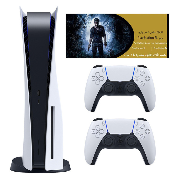 کنسول بازی سونی مدل PlayStation 5 ظرفیت 825 گیگابایت ریجن 1218 آسیا به همراه دسته اضافی و کارت طلایی اشتراک نصب بازی