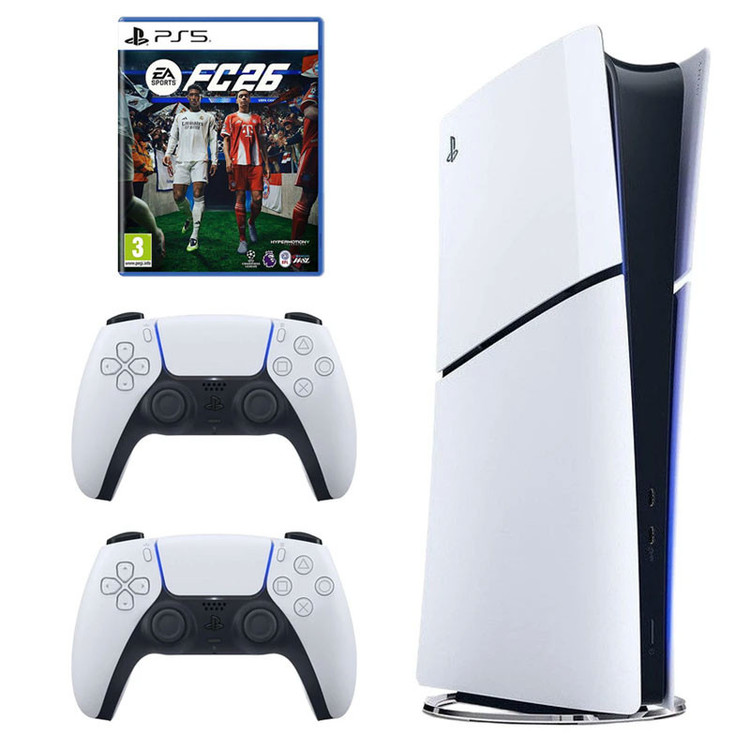 کنسول بازی سونی مدل PlayStation 5 Slim Digital Edition ریجن اروپا سری 2016B نسخه دیجیتال ظرفیت یک ترابایت به همراه دسته اضافه و بازی EA SPORTS FC 26