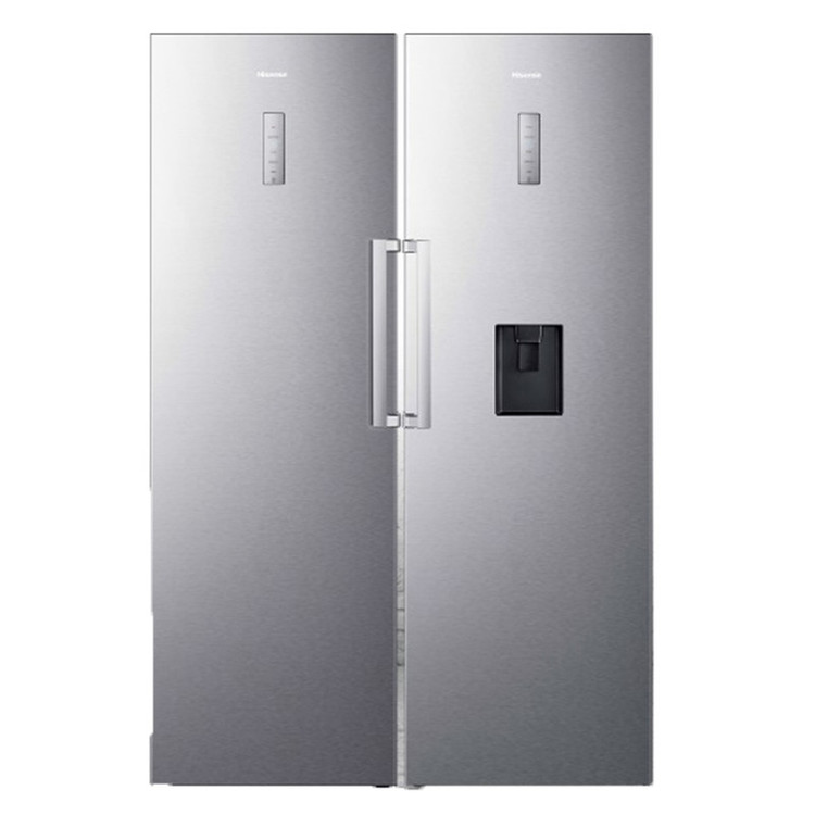 یخچال و فریزر دوقلو 40 فوت هایسنس مدل RS370S/FS270S، دارای نمایشگر و بدون برفک، با ارتفاع 186، پهنای 120 و عمق 67 سانتیمتر، میزان مصرف انرژی A+، دارای 5 طبقه در یخچال و 5 کشو در فریزر، دارای سیستم نوفراست