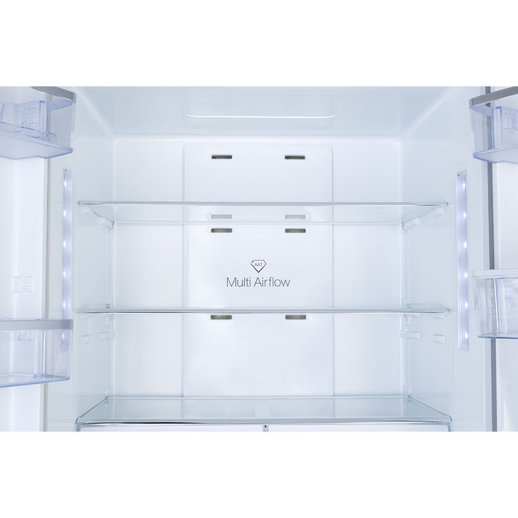 یخچال فریزر ساید بای ساید 28 فوت ایکس ویژن مدل TF540، دارای نمایشگر و یخساز نیمه اتوماتیک، با ارتفاع 185، پهنای 86 و عمق 67.8 سانتی متر، میزان مصرف انرژی A+، دارای 3 طبقه در یخچال و 6 کشو در فریزر