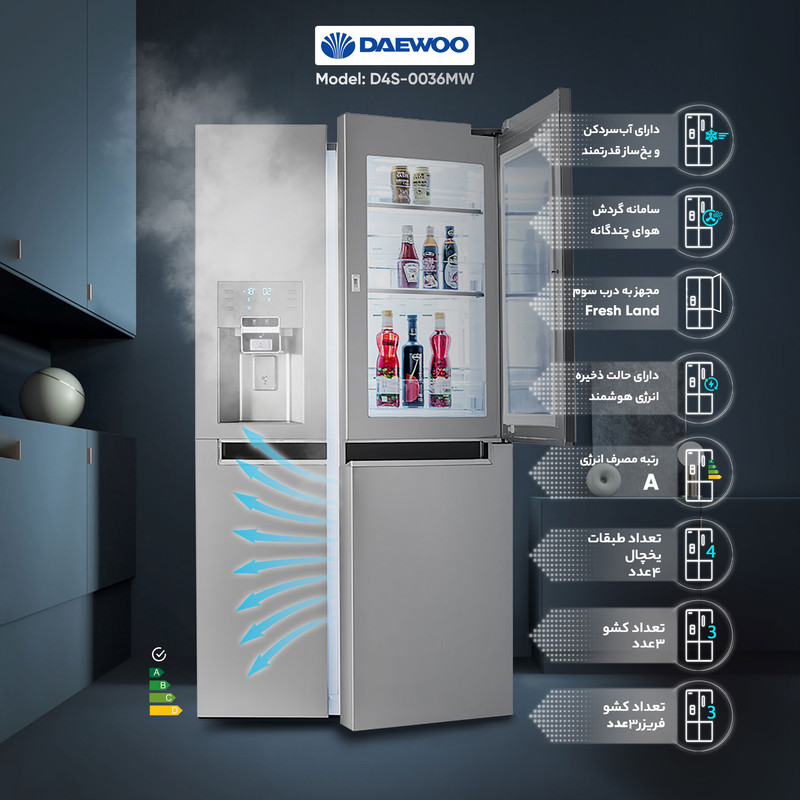 یخچال و فریزر ساید بای ساید 36 فوت دوو مدل DS-3640MW