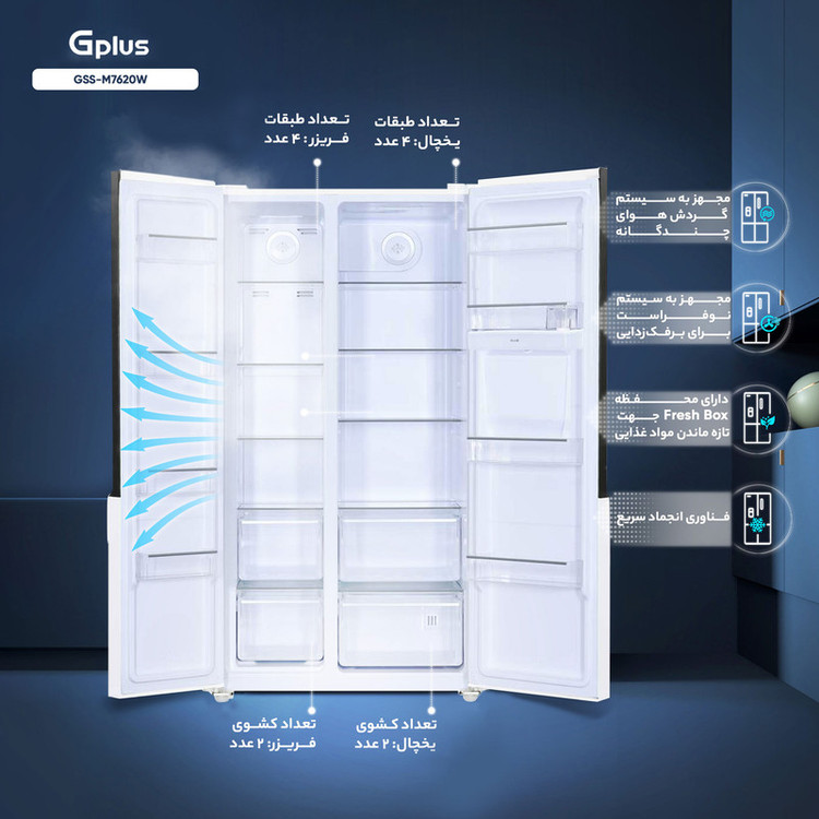 یخچال و فریزر ساید بای ساید 28 فوت جی پلاس مدل GSS-M7517W