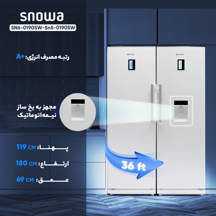 یخچال و فریزر دوقلو 36 فوت اسنوا مدل SN6-0190SW-Sn5-0190SW