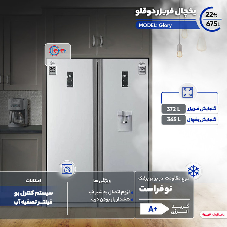 یخچال فریزر دوقلو 22 فوت کلور مدل Glory