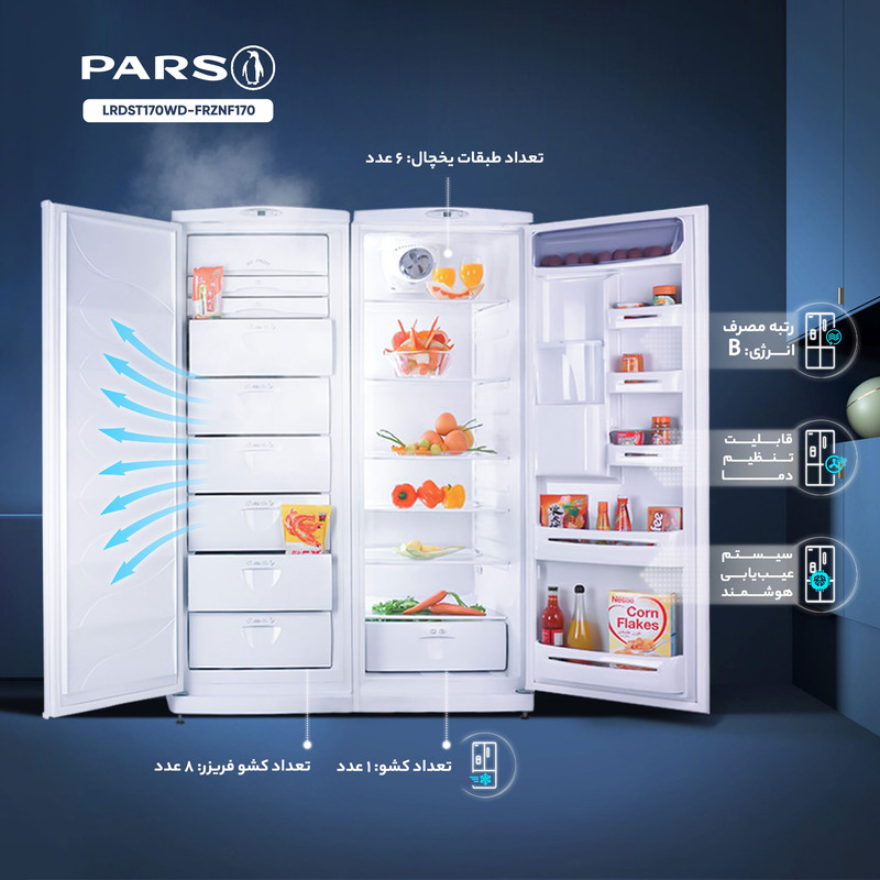یخچال و فریزر دوقلو 23 فوت پارس مدل LRDST170WD-FRZNF170