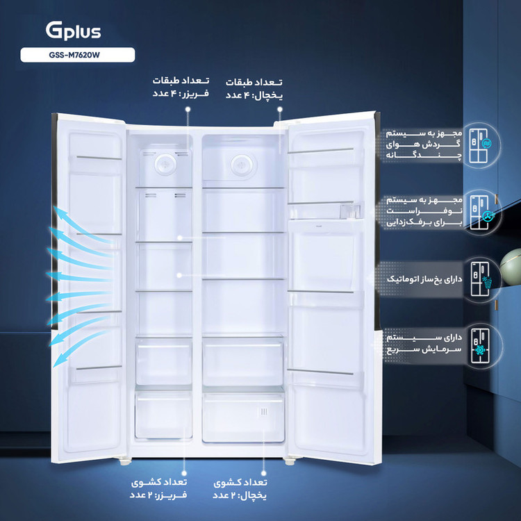 یخچال و فریزر ساید بای ساید 28 فوت جی پلاس مدل GSS-M7620W